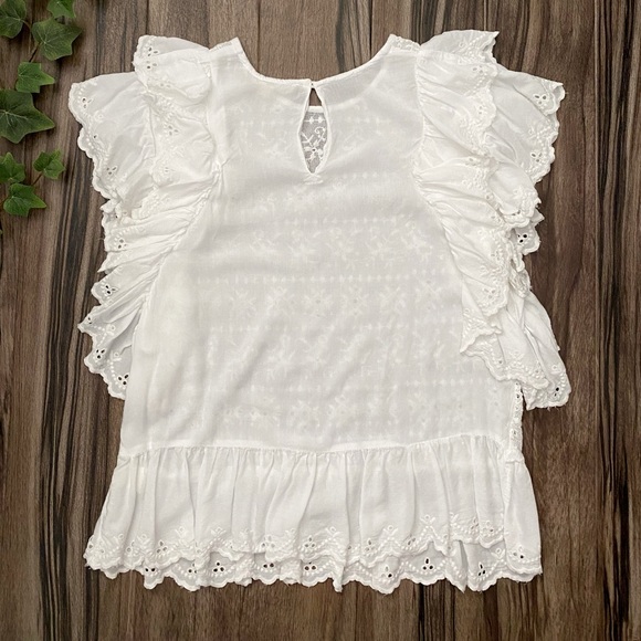 Lovestitch sheer cotton eyelet ruffled sleeve blouse, white - Picture 3 of 8